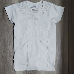 Athleta White Mesh Knit Top